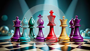 Colorful Chess Pieces in Spotlight