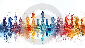 A colorful chessboard with a rainbow of pieces