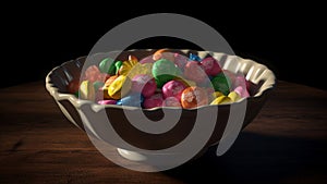Colorful Chewing Gums in Grey Bowl