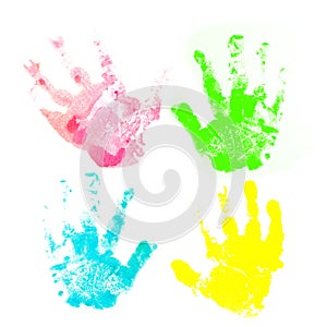 Colorful child hand prints