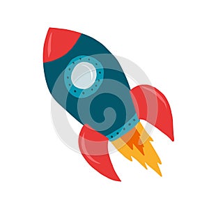 Colorful child rocket, blue and red space ship