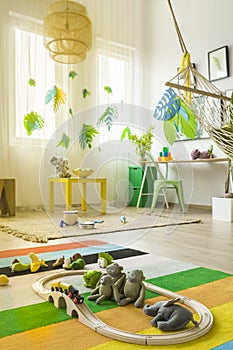 Colorful child room with rug