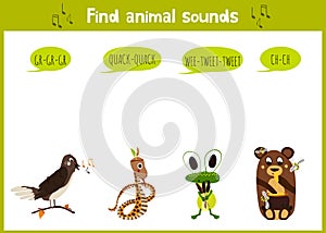 Colorful children cartoon game education puzzle for children on the theme of the study of the sounds of cute wild animals in the f