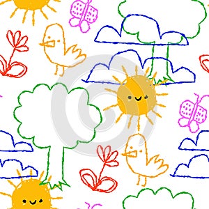 Colorful children doodle cartoon seamless pattern