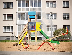 Colorful children playground in nature, front of