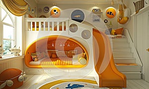 Colorful Children's Bedroom with Nautical Theme , Generate AI