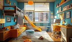 Colorful Children's Bedroom with Nautical Theme , Generate AI