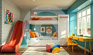 Colorful Children's Bedroom with Nautical Theme , Generate AI