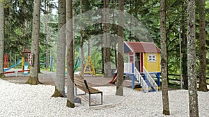 Colorful children's playground in the forrest, Kamenica, Zavidovici, Bosnia and Herzegovina