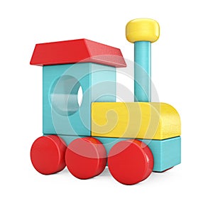 Colorful Children Wooden Toy Locomotive Train. 3d Rendering