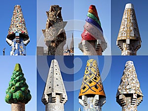 Colorful chimneys on Palau Guell, Barcelona