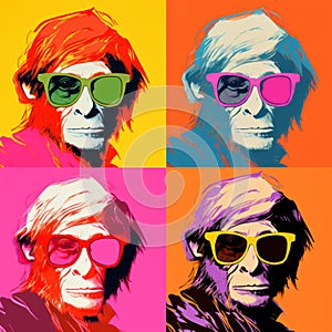 Colorful Chimpanzee Portraits In Andy Warhol Style Neoclassicism