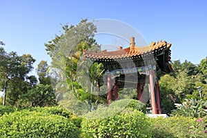 Colorful Chinese classical pavilion in yuanboyuan park, adobe rgb