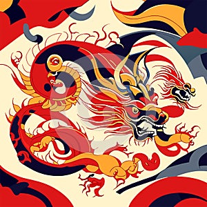 Colorful Chinese dragon pattern. Vector illustration for your graphic design. Generative AI