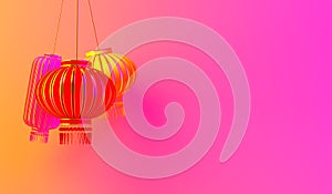 Colorful chinese lantern lampion on pink yellow gradient background. photo