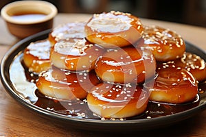 Colorful chinese new year celebration nian gao rice cakes, symbolic prosperity, and sticky texture