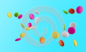 Colorful chocolate candy pills isolated background 3d illustration