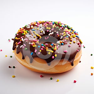 Colorful Chocolate Glazed Donut With Sprinkles On White Background photo