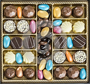 Colorful chocolates in box