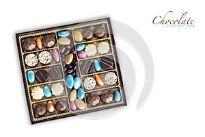 Colorful chocolates in box