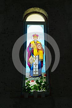 Colorful christian church saints stained glass windows