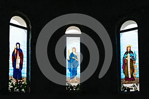 Colorful christian church saints stained glass windows