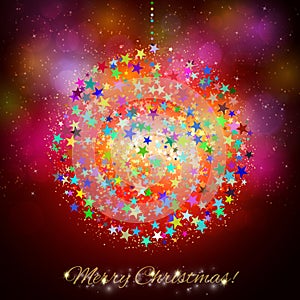Colorful Christmas ball on shining red background