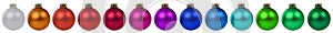 Colorful Christmas balls baubles decoration border in a row isol