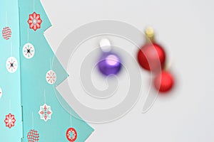 Colorful Christmas balls decorations and christmas tree