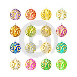 Colorful christmas balls. Set of isolated realistic decorations.