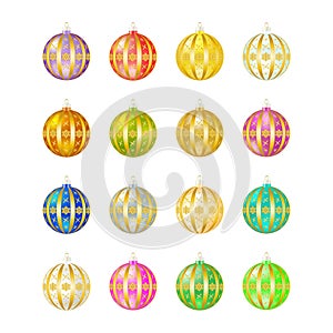 Colorful christmas balls. Set of isolated realistic decorations.