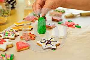 Colorful christmas cookies in progress