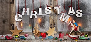 Colorful christmas decoration: idea for a xmas greeting card wit