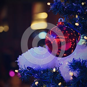 Colorful christmas Decoration. Winter holidays and traditional ornaments. Lighting chains-bulbs for seasonal background.