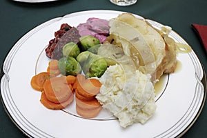 Colorful Christmas Dinner with Turkey Vegetables Variety with Chutney