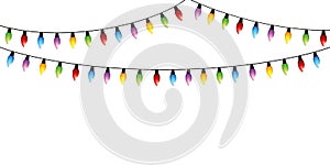 Colorful christmas fairy lights isolated on white background