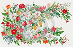 Colorful christmas floral adjustment in watercolor design.