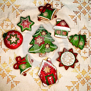 Colorful christmas homemade gingerbread cookies