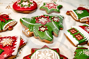 Colorful christmas homemade gingerbread cookies