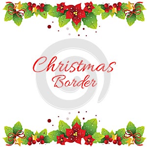 Colorful christmas horizontal border with poinsettia decoration