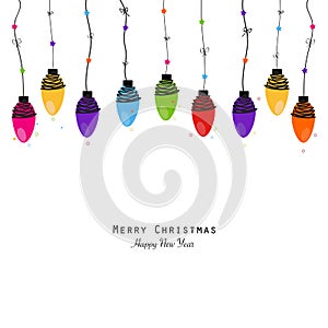 Colorful Christmas light bulb happy new year greeting card vector
