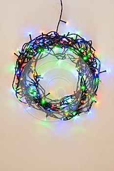 Colorful Christmas lights wreath