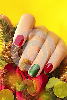 Colorful Christmas nails winter nail designs .