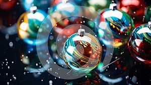 colorful christmas ornaments on a black background