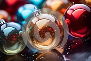 colorful christmas ornaments on a black background
