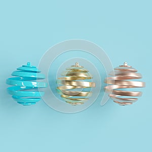 Colorful Christmas ornaments on pastel background