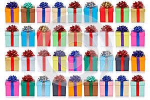 Colorful christmas presents background birthday gifts isolated on a white background