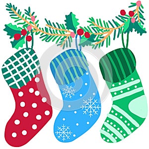 colorful Christmas Socks line art doodle