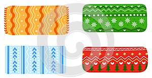 Colorful Christmas sweater patterns design, seasonally themed knitted textiles. Winter holiday knitwear patterns with