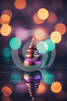 colorful christmas tree with bokeh lights in the background